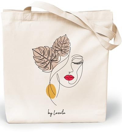 Loxato Tygpåse med tryck, bomullspåse, 100 % (B x H x D) 35 x 42 x 8 cm, bärpåse canvas 220 g/m2, jutepåse med tryck, shoppingpåse med långt handtag, 70 cm, shoppingpåse, L