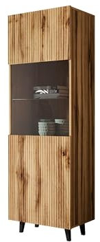 Mirjan24 Standvitrine Vailbo, Vitrine, Vitrinenschrank, Wohnzimmer Schrank mit Fächern, Hochschrank, Mehrzweckschrank (Eiche Wotan)