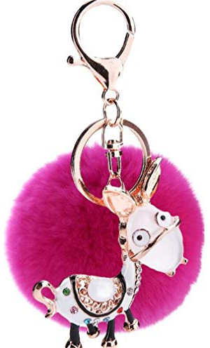 Canarea Schlüsselanhänger Pompons, Plüsch Flauschige Pompom Taschenanhänger, Faux Kaninchen Pelz Plüschball mit Mini perfd Kugel bommel bommel Keychain für Handtasche Schlüssel Auto (Rosa)