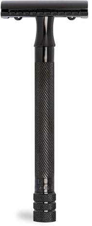 MERKUR Rasierhobel 23B | Klassiker mit langem Griff Schwarz | Dreiteiliger Rasierer mit geradem Schnitt | Geschlossener Kamm | Ideal für Nassrasur | Messing Griffstück | Made in Germany
