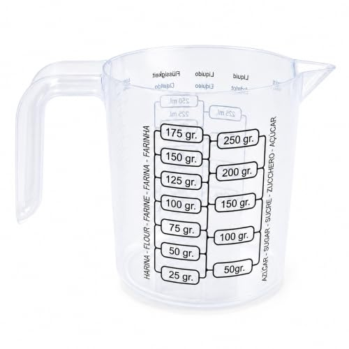 Pichet doseur en plastique multifonction pour farine, amandes moulues, sucre, lait, huile, passe au lave-vaisselle, mesures faciles à lire, cuisson avec précision (verre doseur de 250 ml)