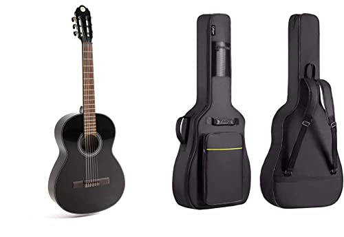NAVARREZ special dark moon NV112, Konzertgitarre 1/2, schwarz & CAHAYA Gitarrentasche Akustikgitarre Gig Bag Guitar Case wasserdicht gepolsterte Gitarre Rucksack Verdickte Gitarrentasche