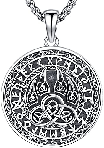 Aniu Collana Vichinga Uomo in Argento 925 Ciondolo Artiglio Orso Collana con Nodo Celtico Nordici Runico Vichingo Gioielli Amuleto per Uomo