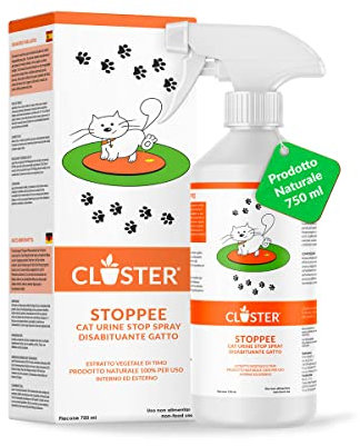 CLOSTER STOPPEE - Disabituante Gatti 750 ML - Spray Disabituante per Gatti vegetale a Base di Timo - Dissuasore per Gatti per Interni ed Esterni - deterrente per Gatti agisce in Modo 100% Naturale