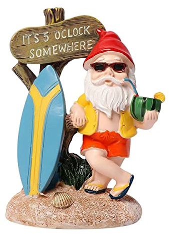 Aopek Garden Gnomes Outdoor Funny-It is 5 O'clock Somewhere Gnome Resin Garden Decor for Lawn, Patio, Yard - Indoor Dwarf Sculpture & Humor Gift