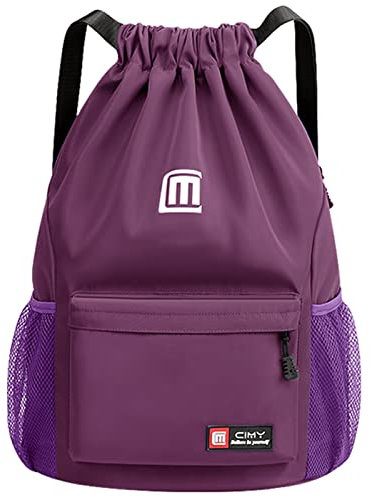 Eucomir Turnbeutel Kordelzug Wasserdicht Sportbeutel, große Kordelzugbeutel mit Netztaschen Wasser,wasserdichter Nylonbeutel mit Kordelzug, turnbeutel Damen Herren für Sport Schwimmen,Lila,Lila
