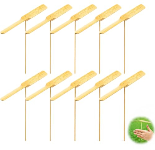 jojofuny Propeller Spielzeug Kinder aus Holz, 10 Stück Holzpropeller | Fliegendes Outdoor-Spielzeug, durch Reiben zwischen den Handflächen starten, im Garten spielen und kreativ bemalen