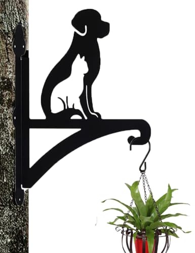 Cciphy 1 Pack Cute Iron Hanging Plant Bracket, Dog Silhouette Wall Mounted Planter Hanger Hook with Screws, Indoor Outdoor Heavy Duty Hanging Holders (Dog)