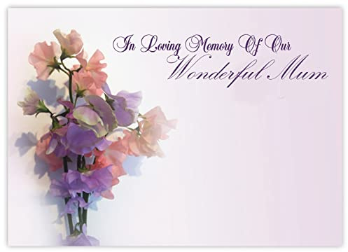 celloexpress In Loving Memory Mum (Sweet Pea) Flower Message Cards - 90mm x 125mm - Bereavement Florist Card Sympathy Condolences Notes (Pack of 6)
