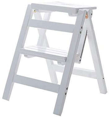 AYVADA Tabouret Échelle en Bois 2 Marches Marchepied Pliable Multifonction-Échelle Échelle Bibliothèque De Cuisine À La Maison, Capacité De 150 Kg (3 Couleurs) (Couleur : Blanc)