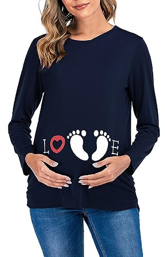 SISAY T-Shirts à Manches Longues Maternité Vetement Femme Enceinte Grossesse Hiver T-Shirt Allaitement Haut Imprimé Mignon Blouse Automne Pull Printemps Mode Tunique Femme Chic et Elegant Ample