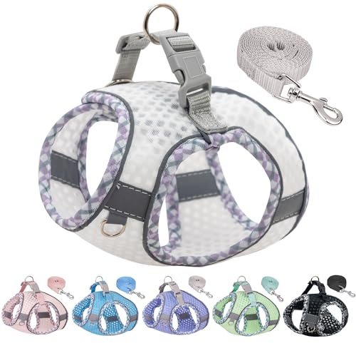 JOYPAWS Winziges Hundegeschirr, Allwetter-Diamant-Mesh, reflektierende Streifen, kein Ziehen, leichtes Westengeschirr für Welpen, kleine Hunde und Katzen, Weiß, XXXS