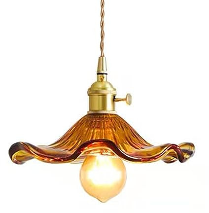 S-Cevada Pendelleuchte mit Glas Lotusblatt Lampenschirm, Industrial Vintage E27 Decken Hängelampe, Bauernhaus Esszimmer Kücheninsel Kronleuchter (Amber)
