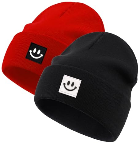 Jarseila Baby Beanie Strickmütze Mädchen Mütze Jungen Wintermütze Kinder Slouch-Beanie Leichte 0-5 Jahre Unisex Baby Zweiteilig Schwarz & Rot S(0-2 Jahre)