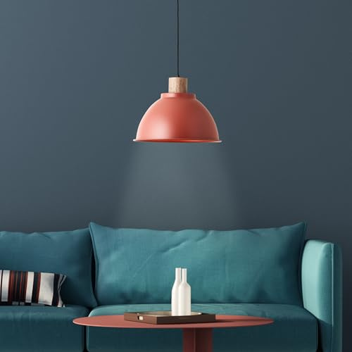 Lightbox Skandinavische Hängeleuchte Ø 38 cm, E27 Lampe, Rot | Moderne Pendellampe mit kürzbarem Kabel für Küche und Esszimmer, zeitlose, nordische Leuchte