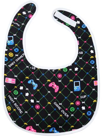 LittleForBig Baumwolle Wasserdichtes Babydoll Bedruckt Erwachsene Lätzchen mit Verstellbarem Klettverschluss - Baby Gamer Erwachsene Lätzchen