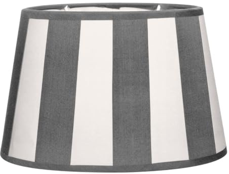 Brillibrum Design Lampenschirm gestreift Tischlampenschirm mit Streifenmuster für Lampenfassung E27 Streifen Design Tischleuchte oval rund Stoff (Grau - Weiß, Oval: 22x15x15cm)