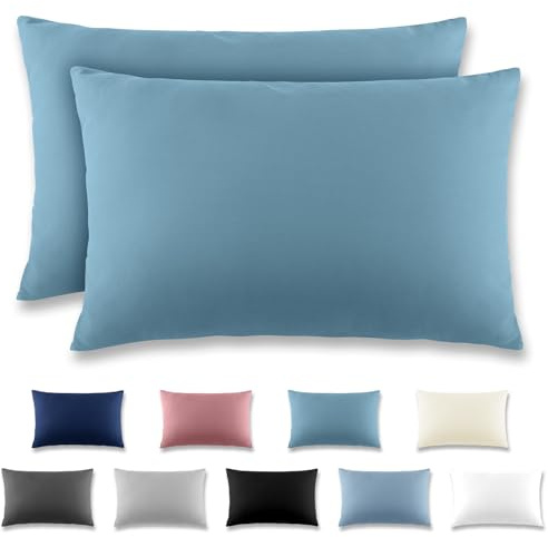 REDKEY Coppia di Federe 50 x 70 cm, Set di 2 Tessuti per Cuscino Letto, con Cerniera Nascosta, 100% Microfibra è morbida e traspirante， Aqua Blue
