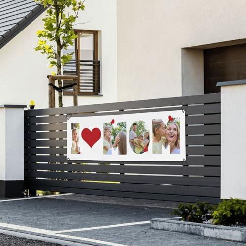 Naispanda Personalisiertes Banner mit Fototext, personalisiertes Hintergrundbanner für Mutter, individueller Hintergrund, Banner, Foto, individuelles Schild, Poster für Muttertag, 61 x 180,3 cm
