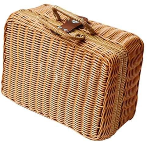 Luxshiny Rattan-Korb Geflochtener Aufbewahrungskorb Für Reisen Camping Picknick Outdoor-Aufbewahrungsbox Picknickkorb Für Kosmetikaufbewahrung Oder Camping-Picknicks