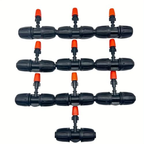 10 adattatori a T spinati a 3 vie con ugello spruzzatore da 1/2 a 1/4 per tubo di irrigazione raccordo anti-goccia (ID 13 mm / 4 mm ID), connettore femmina blocco tubo PE da 16 mm a diametro