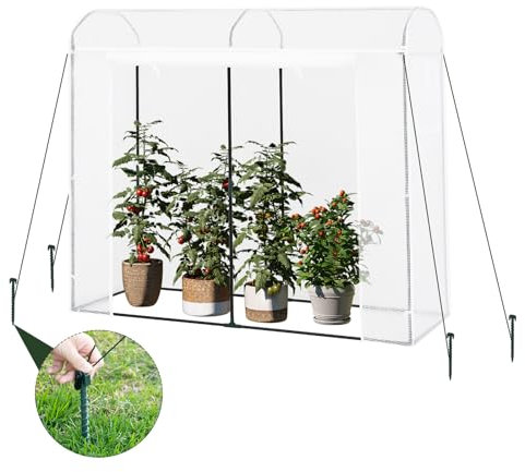 WOLTU Gewächshaus, Foliengewächshaus Winterfest für Aufzucht Tomaten Gemüse Blumen, Tomatenhaus mit Tür 2 Fenstern, aus Stahlrohr PE, 200 x 170 x 68 cm, Weiß