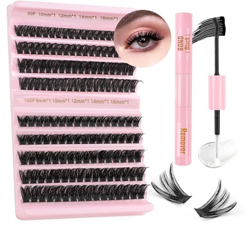 Sixstarhair Kit Faux Cils avec Lash Bond and Remover 80D+100D | 8-16mm Faux Cils Individuel, Volume Kit Extension Cils, Réutilisable, Professionnel, DIY à La Maison