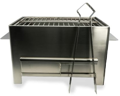 Vulcaninox – Mini Barbecue da Tavolo in Acciaio Inox 304 Stile Yakitori con Pinza – BBQ Portatile Compatto, Professionale, Indistruttibile – Made in Italy – Per 2-4 Persone – No Ruggine, No Cina