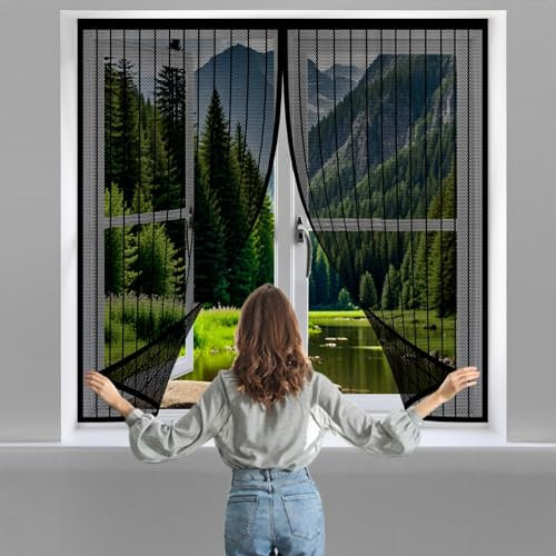 Magnetic Mosquito Net Door 106 x 65 cm(42 x 26inch) Hands-Free Entry and Exit, DIY Fly Bug Mosquito Net with Tape and Closing Magnets for Use on All Doors and Windows, Black
