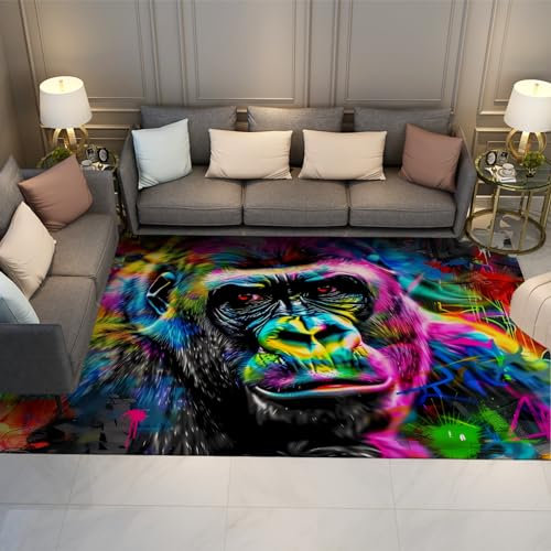 LANDERSION Street Graffiti Teppich Mutig Bunt Graffiti Teppich Bunte Schimpansen Print Teppich für Wohnzimmer Schlafzimmer Teppich Bauernhaus Esszimmer Spielzimmer 60x120cm