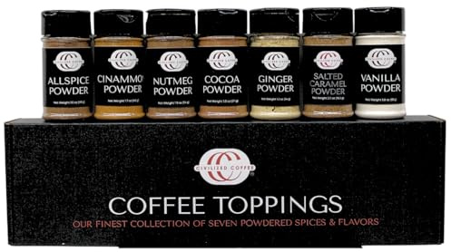 Civilized Coffee Premium Coffee Toppings Gift Set – 7 Gourmet Spices & Flavors for Coffee Bar & Lattes