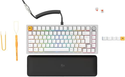 GLORIOUS GMMK Pro 75% Clavier Gaming AZERTY Français (Blanc) | Switches Linéaires Fox, Échangeable À Chaud, Câble Spiralé, Repose-Poignets, Rétroéclairage RGB, Cadre Massif Aluminium