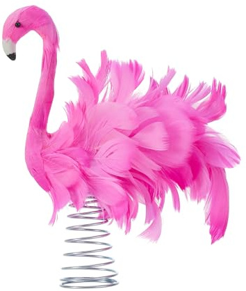 Pink Flamingo Christmas Tree Topper, Flamingo Tree Toppers with Fluffy Artificial Feathers, Christmas Home Holiday Ornament (Pink, 9.8 * 9.1 * 5)