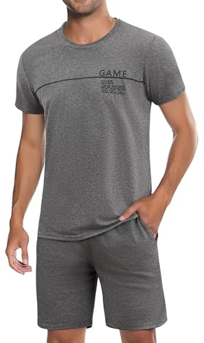 Marvmys Pigiama Uomo Pigiama Corto Cotone Collo Tondo Pigiama Due Pezzi con Maglietta Manica Corta Pantaloni Pigiama Uomo S-3XL