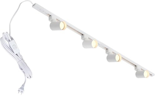 Hiiglxii Plug in Track Lighting with Power Cord, 4-Light GU10 Track Lighting Kit with Track Rail, Modern Kitchen LED Track Lighting Fixtures Ceiling Wall Spot Light, 13FT Plug Cord, White (No Bulbs)