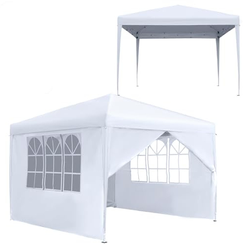 Aufun Cenador 2,5x2,5m plegable - Cenador plegable resistente al agua para jardín, pabellón con 4 laterales, protección UV para fiestas, bodas y picnics, color blanco