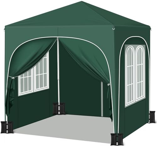 WOLTU Pavillon mit 4 Seitenteilen 4 Sandsäcke, Faltpavillon 2x2m mit Halbmonddach Tragetasche, Gartenpavillon wasserfest stabil UV-Schutz, Partyzelt Outdoor höhenverstellbar, Grün