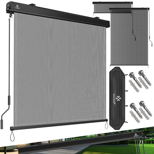 KESSER® Senkrechtmarkise 200x250cm Außenrollo Handkurbelmechanismus Balkonrollo Sonnen-und Sichtschutz Beschattung Sonnenschutz mit Kurbel Markisenkasten Balkon & Terrasse inkl Montageset & Abdeckung