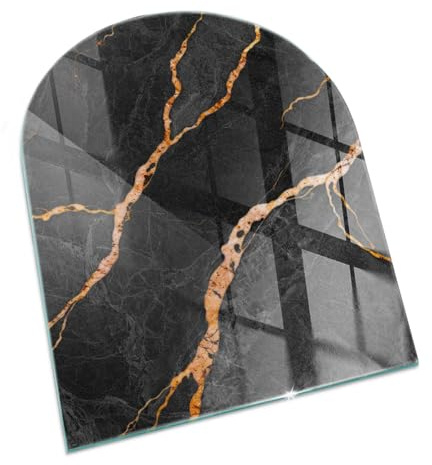 Funkenschutzplatte für Kamin 80x70 cm Dekorative Glasbodenplatte Glasboden Hitzeschutz Halbrund Schutzplatte Hartglas Elegantes Design Stilvollem Motiv - Eleganter Marmor mit Adern