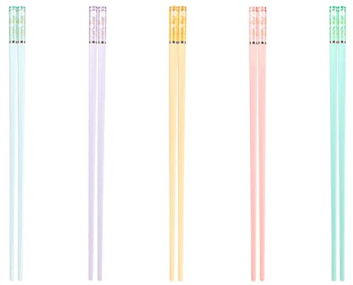 Hinapan 5 Pairs Reusable Chopsticks, 24.3 cm Chopsticks in Sakura and Amber Design, Colourful Personalised Chopsticks Set
