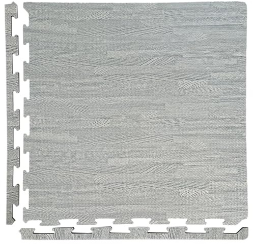 Interlocking Grey Wood Grain Foam Floor Mats – Large EVA Tiles for Garage, Gym, Yoga, Playroom, Home Office – Protective, Cushioned Flooring – Interlocking Foam Tiles (32 TILES (128 Square Feet))