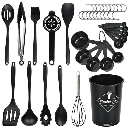32 Pieces Kitchen Utensils Set, Non Stick Cooking Utensils Set, Silicone Cooking Utensils Set with Spatula, Utensil Holder and Measuring Spoons, Kitchen Tools & Accessories
