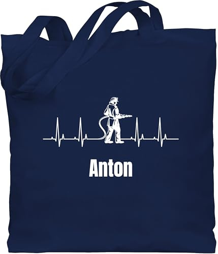 Geschenk mit Namen personalisiert by Shirtracer - Baumwolltasche - Herzschlag Feuerwehrmann mit Name Geschenke für Feuerwehrmänner Weihnachten Feuerwehr Geschenke Freiwillige Feuerwehr I