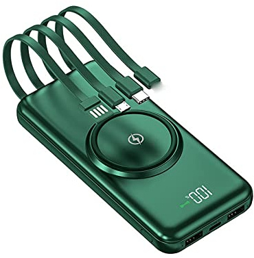 Power Bank fast charging 20,000 MAh Portable Wireless External Battery Charger with Built-in Cables Large Capacity Slim Power Bank