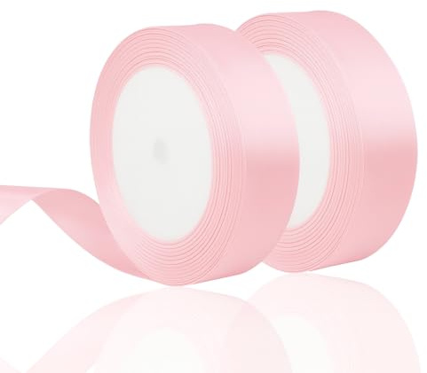 2 PCS Satinband Rosa 22m x 2cm, Geschenkband Rosa, Geschenkband Schleifenband für Hochzeit Geburtstag Taufe, Dekoband Pink Ribbon für DIY, Schleife, Basteln, Verpackung, Schleifen Rosa Geschenk
