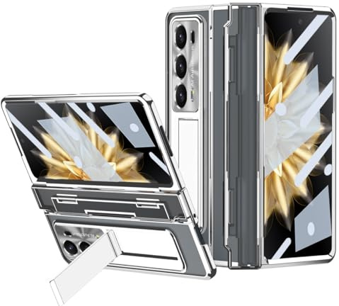 Roterande fällbart telefonskal Kompatibel med Honor Magic V2-fodral, helkroppsskyddande telefonfodral med elektropläterad transparent design, inbyggt skärmskydd, stöd och stötsäkert gångjärnsskydd Ult