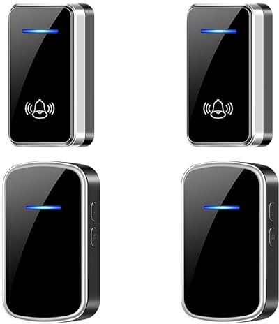 SLDAGe Wireless Doorbell with 2 Push Buttons 2 Receivers,IP68 Waterproof Twin Door Bells Wireless Cordless with LED Flash,300M Long Range Plug in Door Bell with 60 Chimes 5 Volume Levels,Black silver