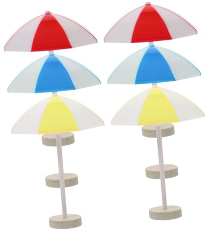 MOLUCKFU 6pcs Mini Beach Umbrellas for Doll House Miniature Sun Parasols in Red Blue Yellow Micro Landscape Decor for Sandbox and Ocean Scene Dollhouse Accessories