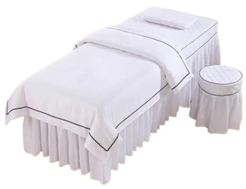 DYYEUAVT Skönhet salong sängkläder set 4 delar hudvänlig massage spa kjol överdrag pall kudde täcke (WHITE 190 x 70 cm)