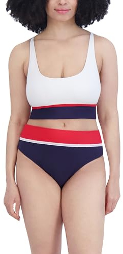 Nautica Women's Bikini Top – Removable Strap, Quick Dry, Removable Pads, UPF Rated Swim Top, Navy White, Medium
